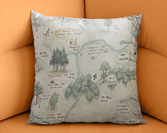 Winnie the Pooh Map Throw Pillow: Storybook Forest Cushion Cover
