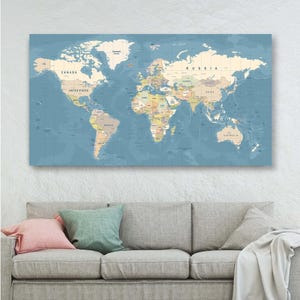 Lienzo con mapa del mundo, impresión de mapa de pared grande, mapa educativo, arte geográfico, decoración de aulas y oficinas, regalo de aventuras, mapa político detallado
