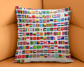 World Flags Pillow Cover, World Flags, International Decor, Country Flags, National Flags of the World, United Nations, World Geography