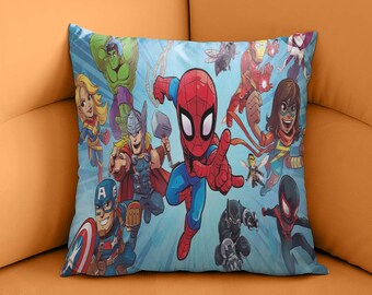 Superhero Kids Pillow Cover: Comic Book Style Cotton Blend