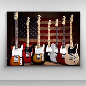 Guitar Wall Art, Electric Guitar Canvas, Vintage Guitar Print, Music Studio Decor, American Flag Art, Musician Gift, Rock Music Art