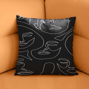 Abstraktes Gesicht Kissenbezug, Minimalistisches Gesicht Design, Moderne Kunst Kissen, Linie Kunst Dekor, zeitgenössischer Kissenbezug, Abstrakte Linie, Gesichtskissen