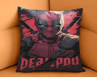 Deadpool Pillow Cover, Superhero Decor, Comic Book Cushion, Deadpool Fan Gift, Throw Pillow, Movie Character Art, Hero Themed Pillowcase