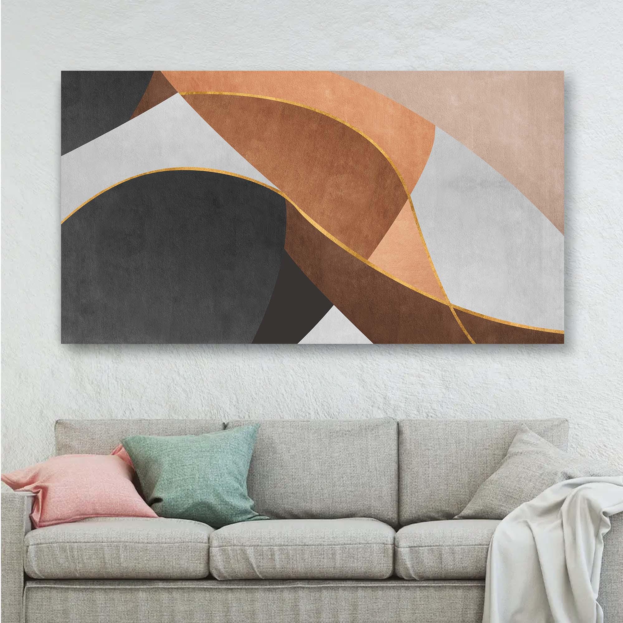 Abstract Geometric Canvas, Modern Wall Art, Minimalist Decor, Gold