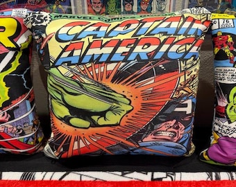 Captain America, Hulk Punch Pillow, Comic Cartoon Decor, Hero Fight Cushion, Retro Comic Cover, Superhero Home Art, Comic Book Throw
