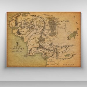 Mittelerde Karte Leinwand, Herr der Ringe Dekor, Fantasy Weltkarte, Herr der Ringe Poster, Tolkien Kunstdruck, Geek Wandkunst