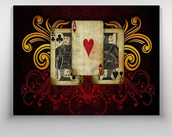 Vintage Poker Cards Canvas Art: Casino Decor, Ace, King, Jack