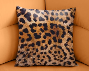 Funda de cojín con estampado de leopardo, estampado animal, decoración de gato salvaje, imitación de piel, temática selvática, manchas de guepardo, almohada exótica, arte de piel de animal