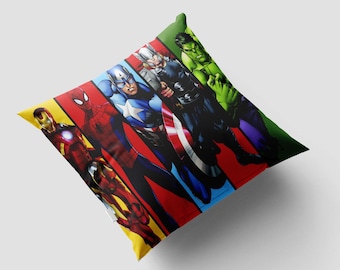 Super Hero Pillow Cover, Spiderman, Iron Man, Captain America, Thor, Hulk Patterned Pillow Case, Comics Cartoon Cushion Case
