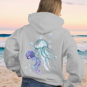 Ocean Beachy Summer Hoodie Sweatshirt, Beach Lover Gift, Cozy Marine Art, Gifts for Her, Streetwear Sea Animals Holidays Outfit, Vacation