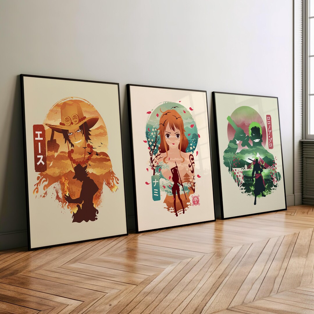 One Piece Art Set of 3 / Canvas / Art Print / Framed Wall Art Japanese ...