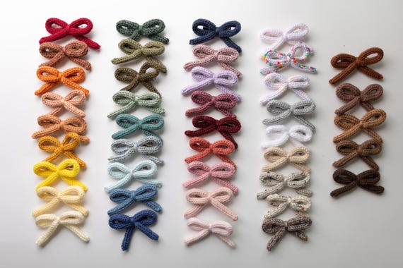 Knit Hair Bow Clips, Handmade knit Crochet Hair Bows, Crochet Bow Headband, Crochet Bow Hair Tie
