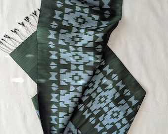 Silk scarf Laos geometric ikat, 70 x 13.5&quot;