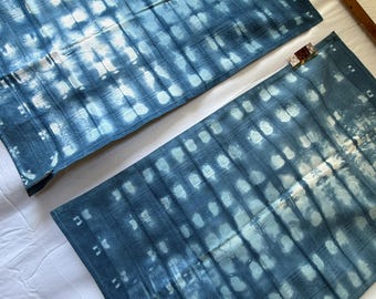 Theedoeken set van 2 indigo shibori op groot linnen met vintage patroon 20 x 33 inch