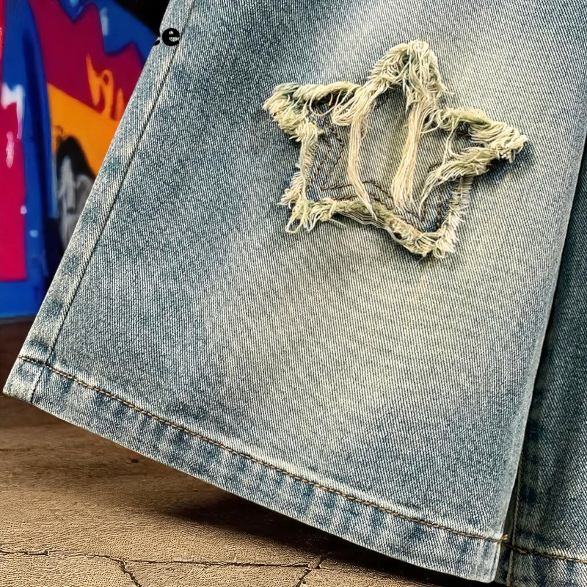 Y2K Star Denim Shorts – High Waisted Wide Leg Vintage Jeans for