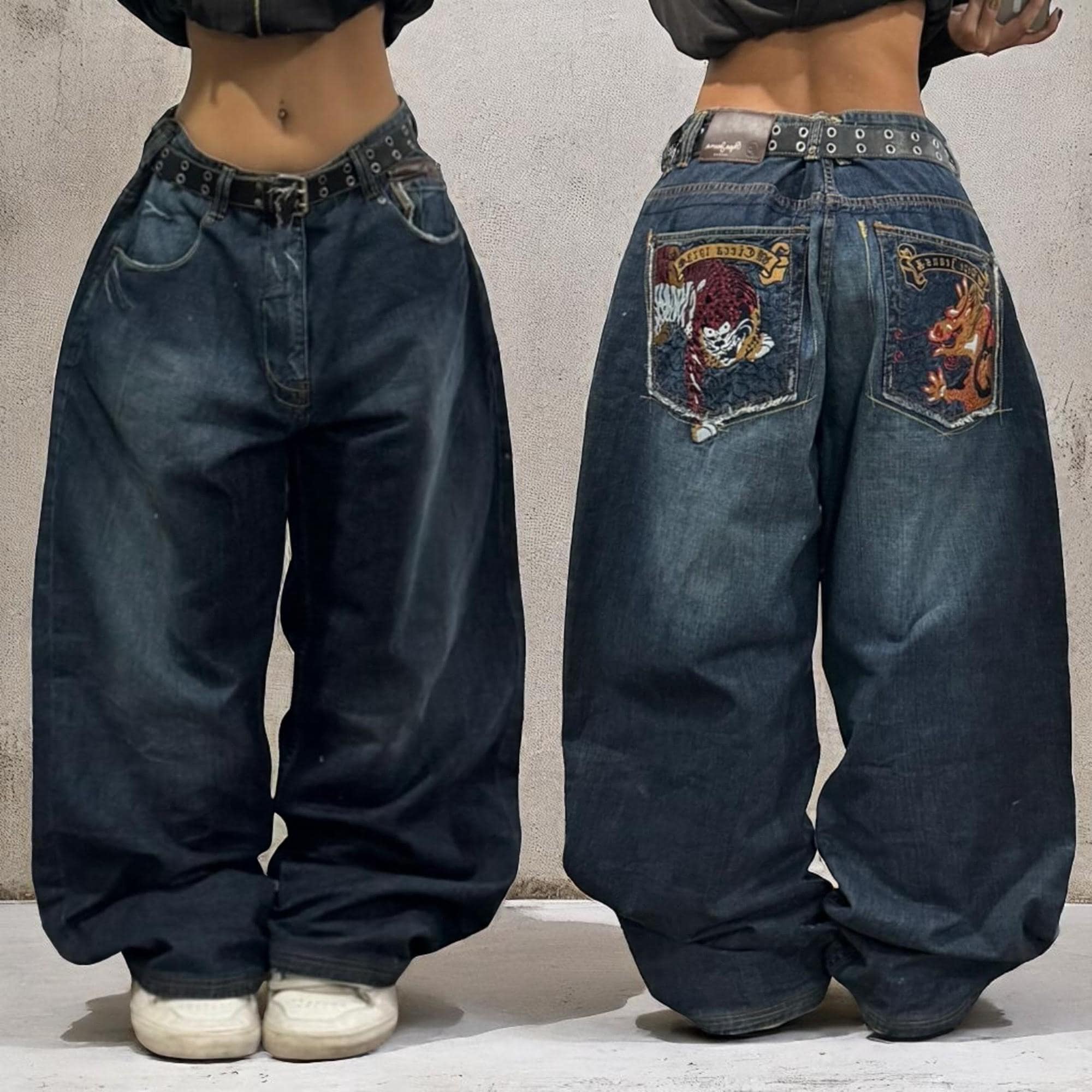 Y2K High Waist Wide Leg Denim Pants