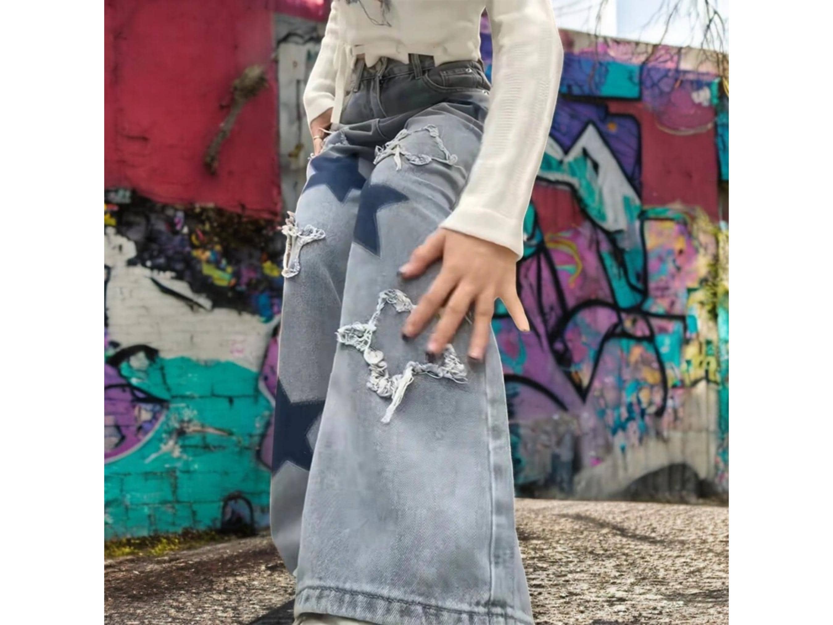 Jeans da donna baggy Y2K boyfriend, jeans a vita bassa hip hop - pantaloni in denim a gamba larga, jeans in stile palazzo, pantaloni a vita bassa, streetwear estetico per ragazze adolescenti