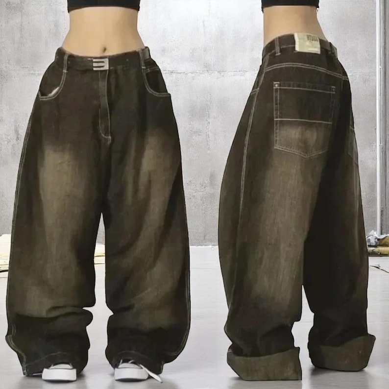 Y2K Streetwear Baggy Wide Leg Cropped Jeans