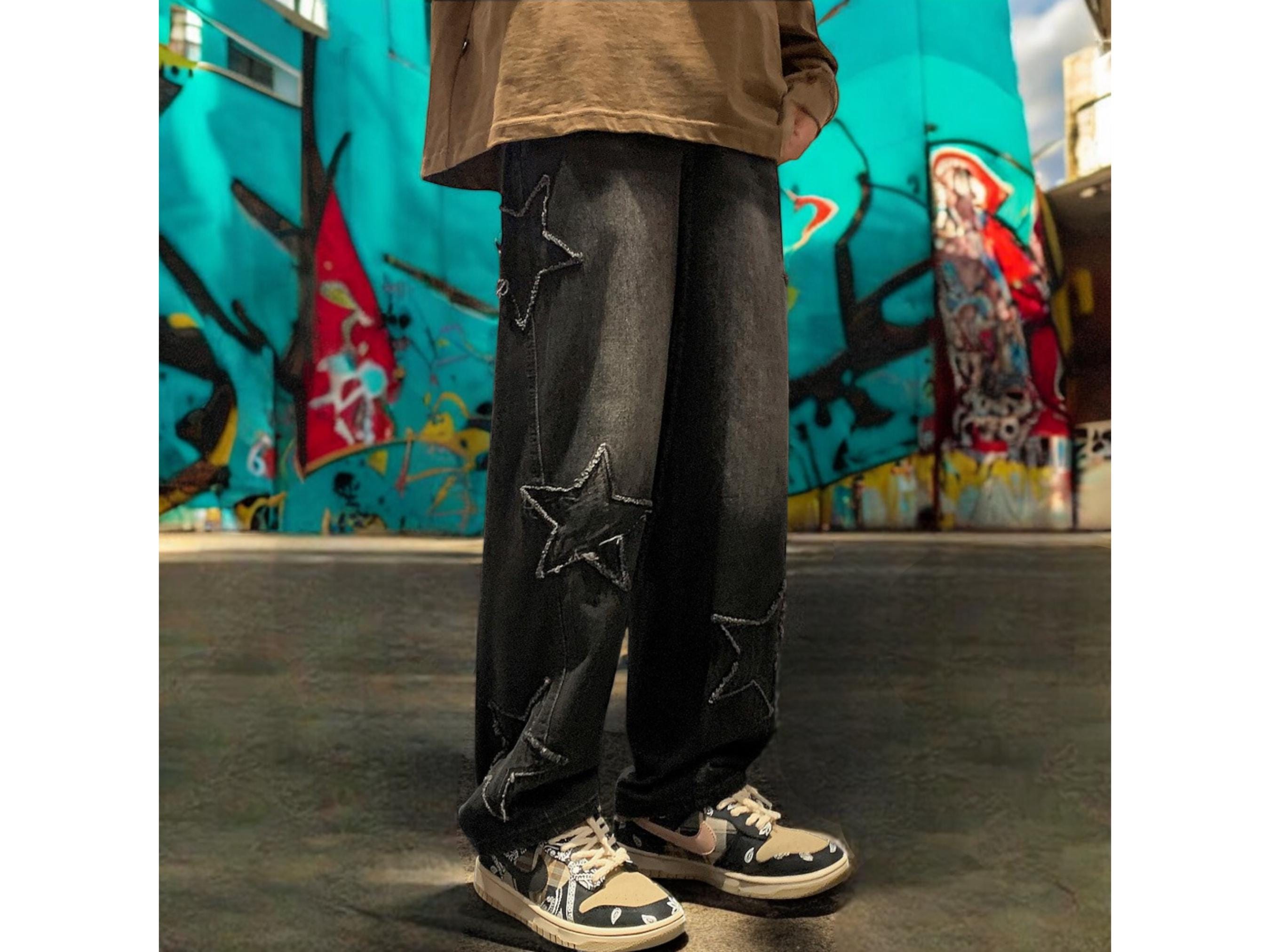 Star Patch Denim Jeans | Y2K Embroidered Baggy Pants | Casual Hip