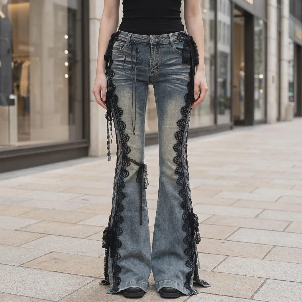Y2k Jeans Lace Up - Etsy UK