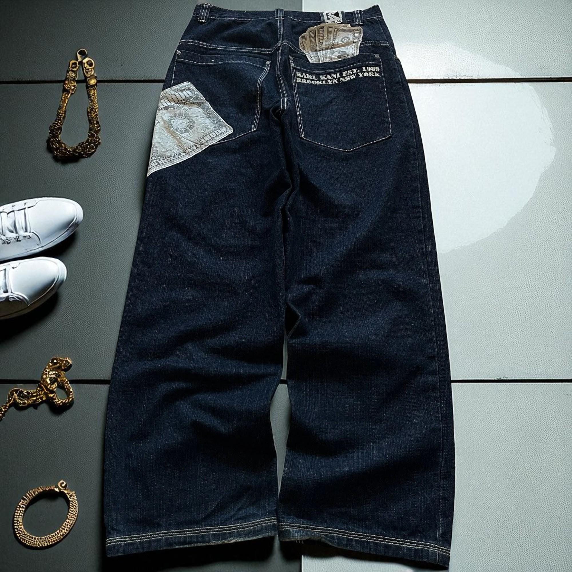 Y2K Money Print Jeans – Harajuku Baggy Streetwear Pants, High