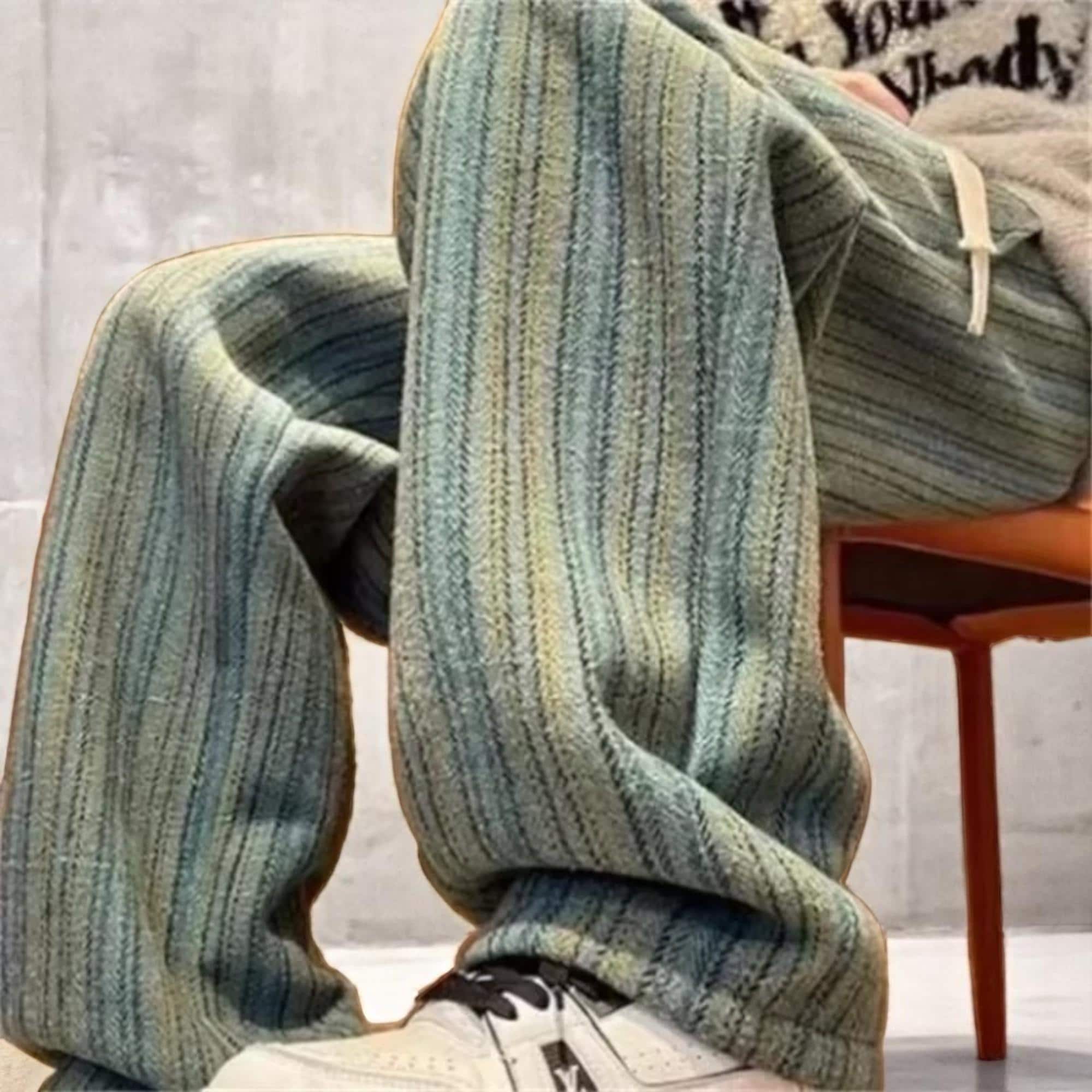 Men's Striped Wool Pants – Y2K Vintage Baggy Trousers, Straight