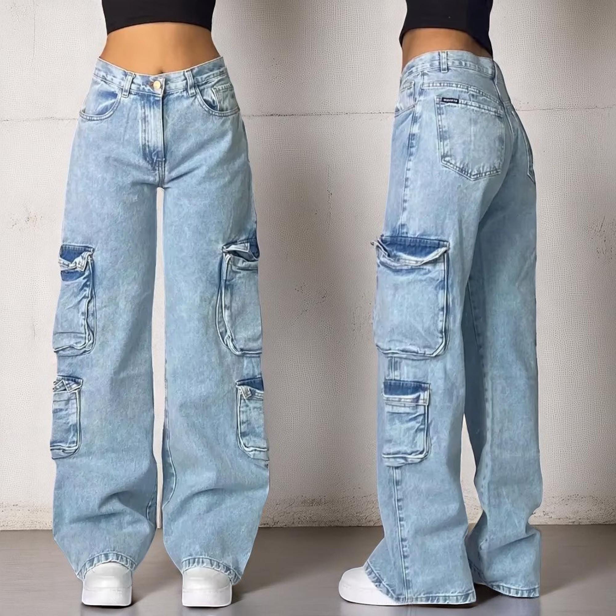 Nimpansa Donna A Vita Alta Larghi Elastico Skinny Jeans Pantaloni In Denim Paper Bag Casual Elegante