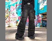 Black Baggy Cargo Pants, Y2k Loose Distressed Denim Jeans, Pant