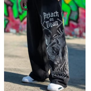 AOT Anime Inspired Sweatpants, Attack on Titans Anime Sports Gymwear, Trendy Y2k Hip Hop Jogger Trousers, Unisex Anime Fans Gift