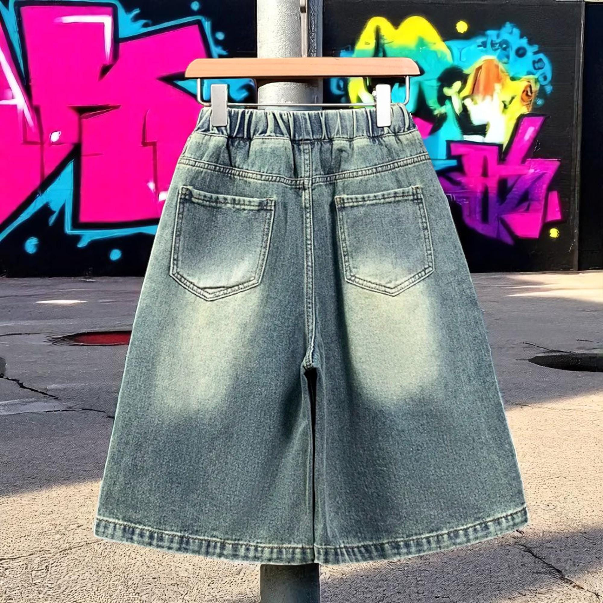 Y2K Star Denim Shorts – High Waisted Wide Leg Vintage Jeans for