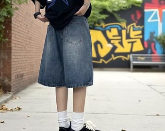 【SATIIIZ】Eloise Track Bermuda Denim Pants Kingdom Blue Denim Shorts – SEESTARZ