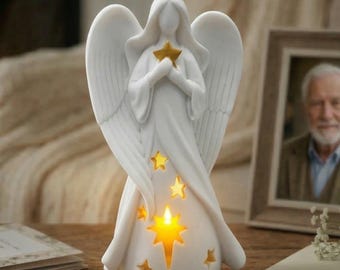 Star Angel Tealight Candle Holder: Sympathy Gift with LED Candle Included