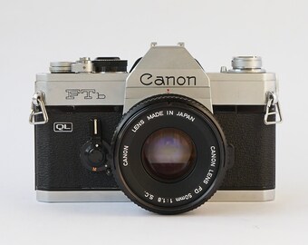 Vintage 70's Canon FTb-N 35mm Film SLR Camera w/ FD 50mm f/1.8 lens