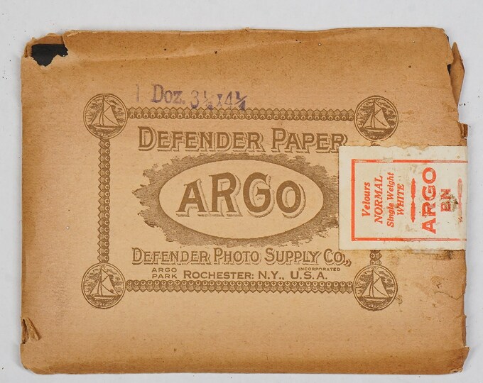 Picture Develop Paper Antique 1920's ARGO Photo Developing Paper Pack Sealed Darkroom ...