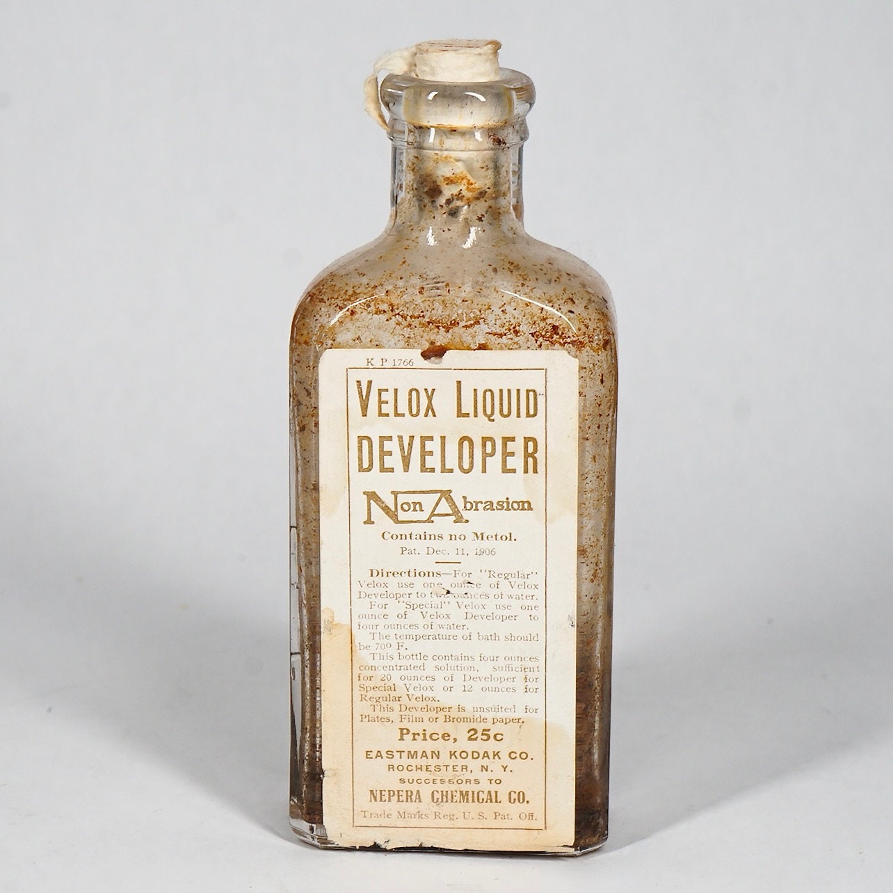 Antique 1910's Velox Liquid Developer Glass Darkroom Photographic