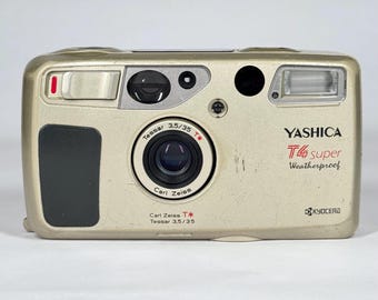 Vintage YASHICA T4 SUPER 35mm point-and-shoot film camera, Carl Zeiss Tessar f/3.5 35mm T* lens