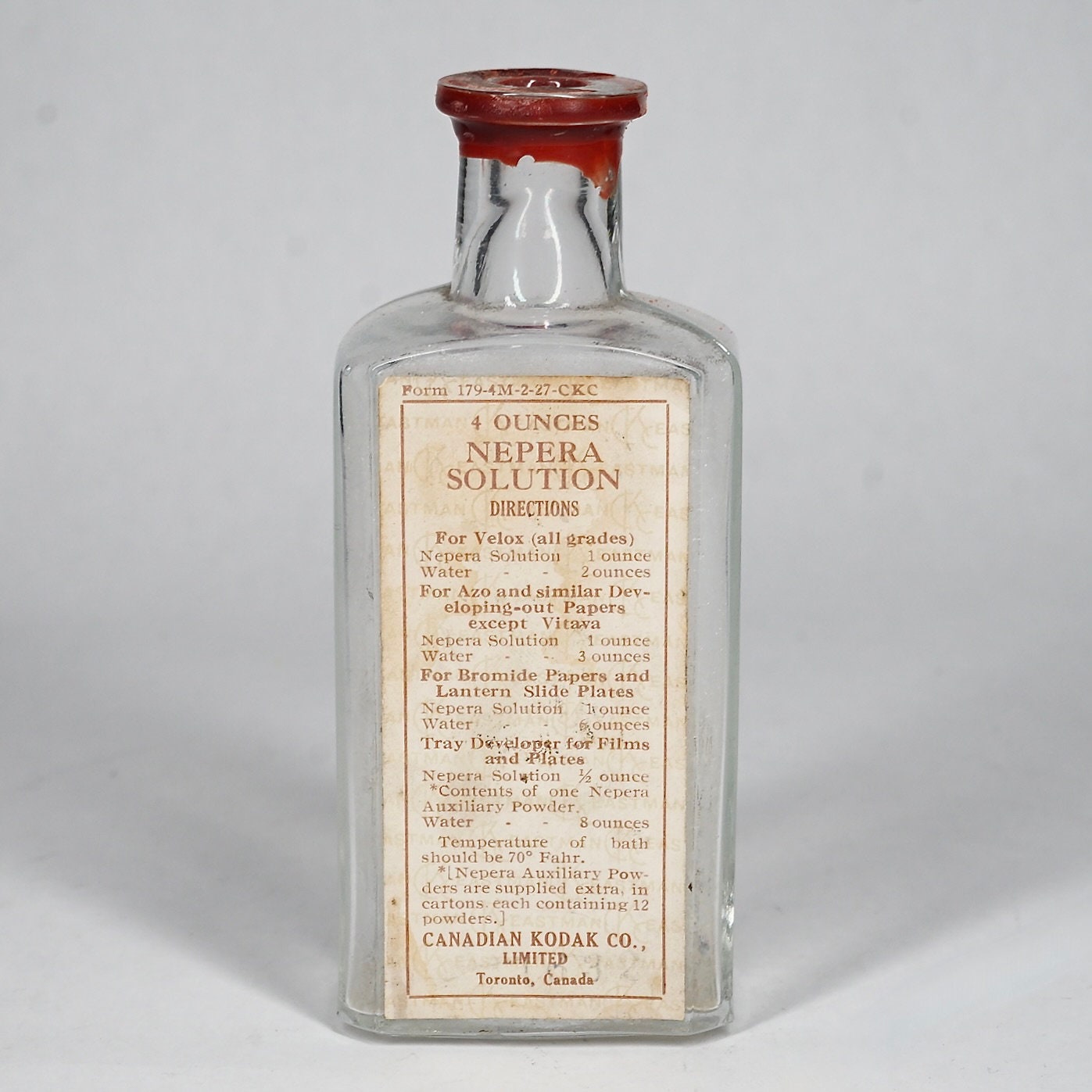 Antique 1910's Nepera Solution Canadian Kodak Glass Darkroom