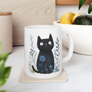 Ceramic Mug, Cute Kitty, Adorable Cat Cartoon, Home Decor, Funny Coffee Cup, Gift for Friends, Cat Lovers, Pet Mug, Animal Cup, Minimalistic