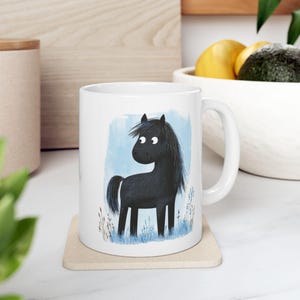 Adorable Horse Mug, Whimsical Motive Cup, Ceramic Mug,  Good Vibes Coffee Cup, Wild Animal, Nature Lovers, Gift for Friends, Kitchen Decor