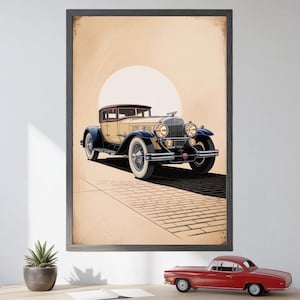 Antique Car Wall Art Print – Vintage Auto Poster for Living Room, Office, or Garage – Framed Classic Car Decor for Enthusiasts, car artwork