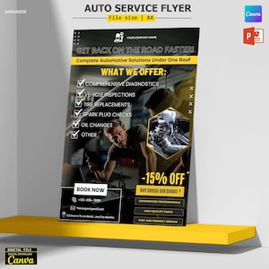 Auto Services Flyer – Printable Auto Repair Shop Flyer, Auto mechanic Template | Editable Vehicle Repair Shop Flyer in Canva & Powerpoint