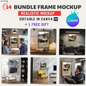 14 Bundle frame mockup , realistic mockup, Canva Frame Mockup-Canva Wall art bundle Template Mockup,poster mockup, auomotive wall art mockup