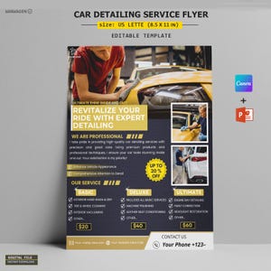 Car Detailing Service Flyer - Editable Mobile Car Detailing Canva Template, MS PPT | Auto Detailing & Wash | Mobile Detailing, Social Media