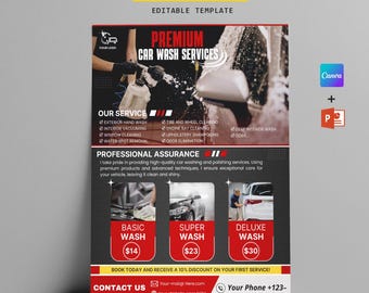 Car Wash Flyer Template | Editable Canva & PPT, US Letter (Digital Download)