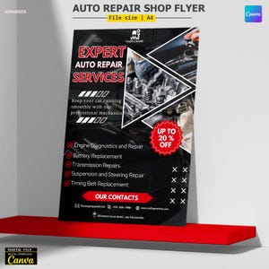 Auto Repair Shop Flyer - Template for Car Workshop | A4 Printable - Editable Car shop repair services Template in Canva