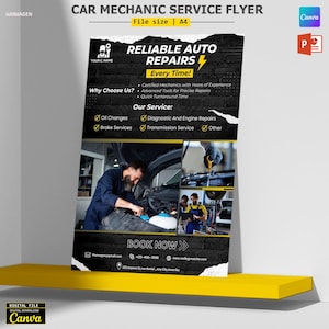 Car Repair Service Flyer | Professional Auto Repair Service Flyer, Printable Car Mechanic Flyer, Editable car service Templates in Canva...