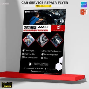 Car Repair Flyer Template – Customizable Design for Auto Repair shop | Automotive Service Flyer, Car Mechanic Template Canva & Powerpoint
