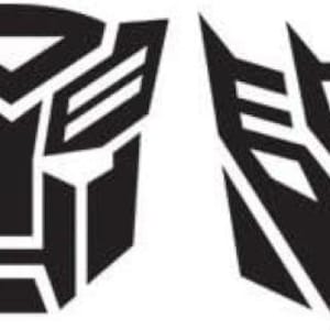 Könnte beinhalten: Zwei schwarz-weiße Logos. Das erste ist ein stilisiertes Gesicht mit geometrischen Formen. Das zweite ist ein dreieckiges Emblem mit scharfen Spitzen und einem zentralen Dreieck. Beide sind fett und grafisch.