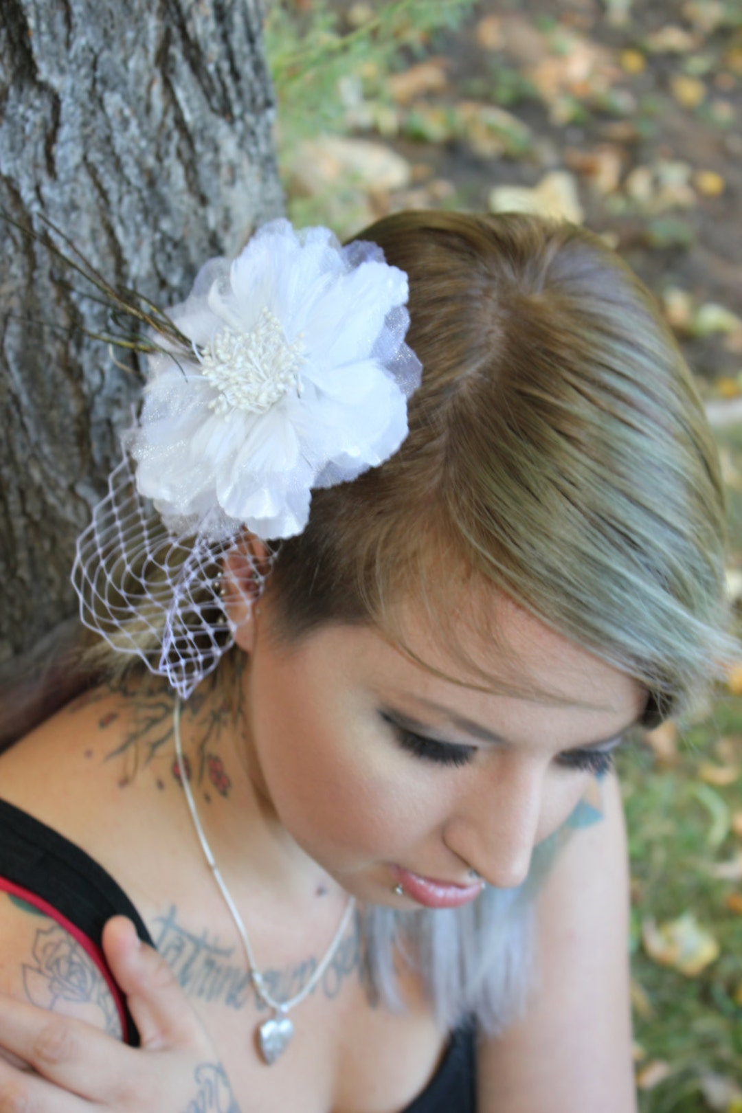 White Dahlia Veiled Fascinator Alligator Clip Bridal Etsy