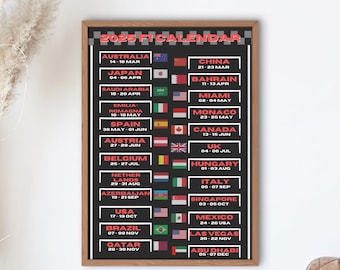 Formula One 2025 Calendar Poster: F1 Race Track Wall Art (Digital Download)